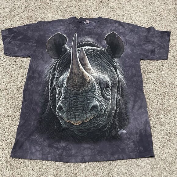 The Mountain Shirt Men XL Grey Black TieDye Rhino 3D Big Face Zoo Dimitar Neshev - Picture 1 of 7